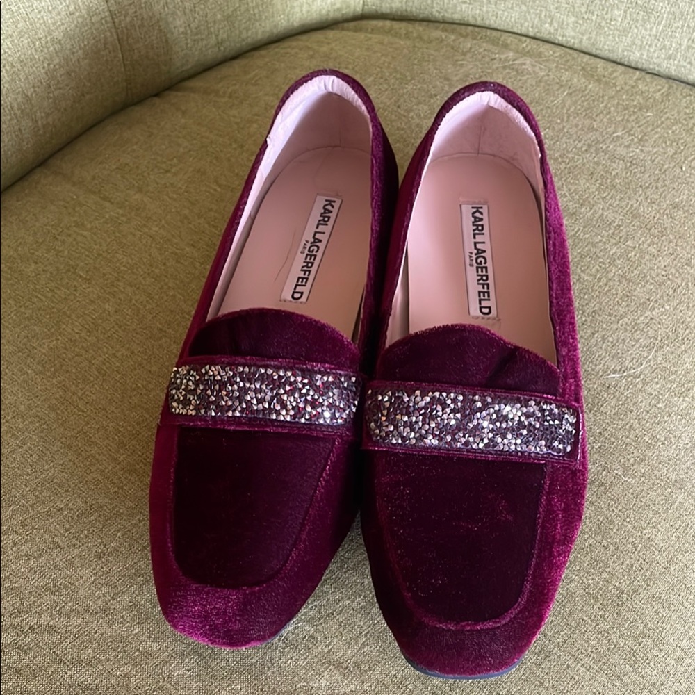 Karl Lagerfeld Burgundy Velvet Loafers